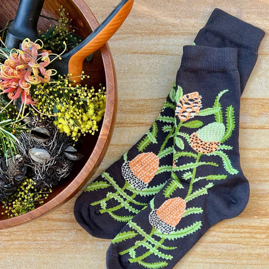 Banksia Women's Crew Socks -Australian Botanical Range